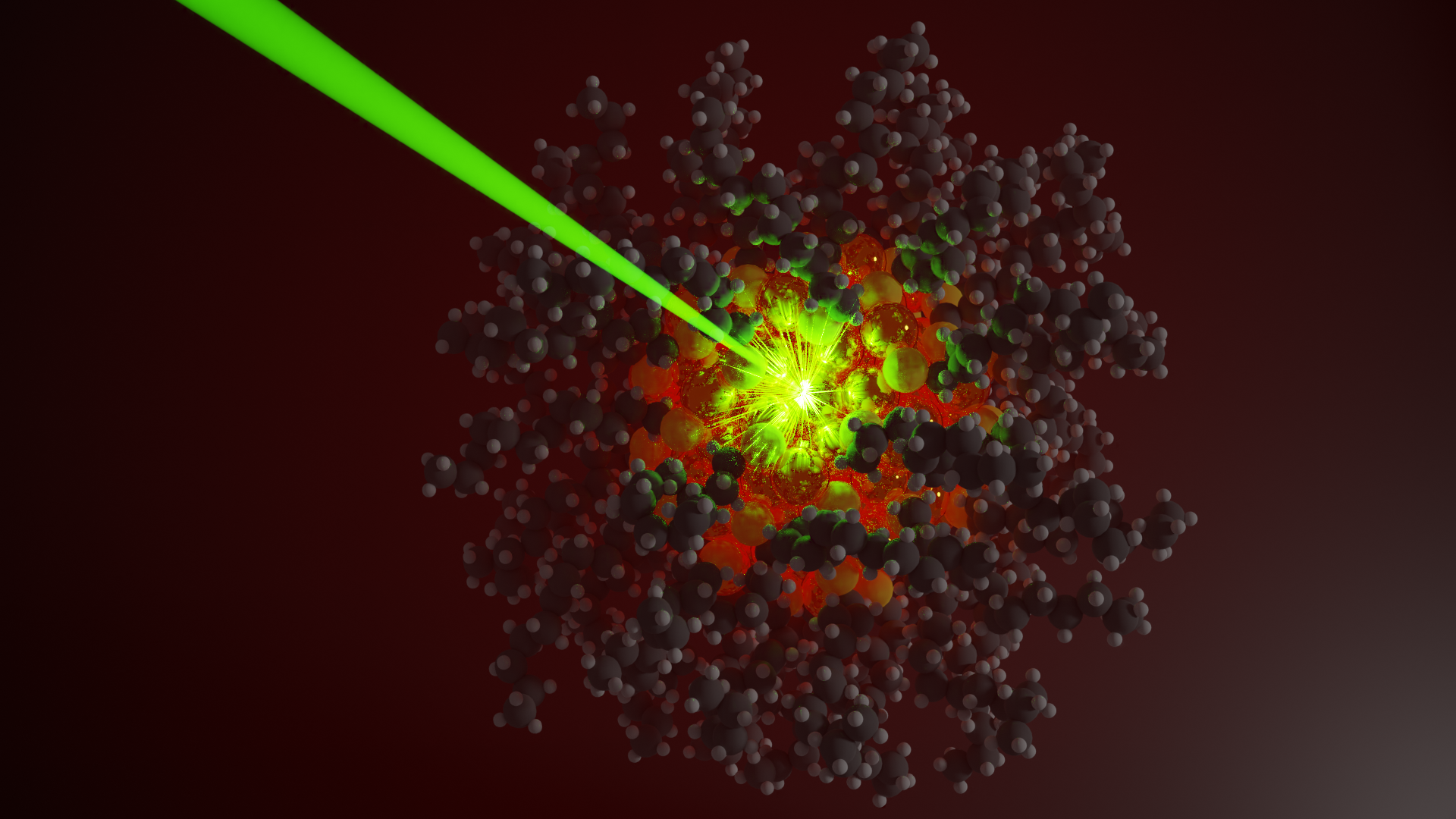illustration of laser shining on nanoparticle