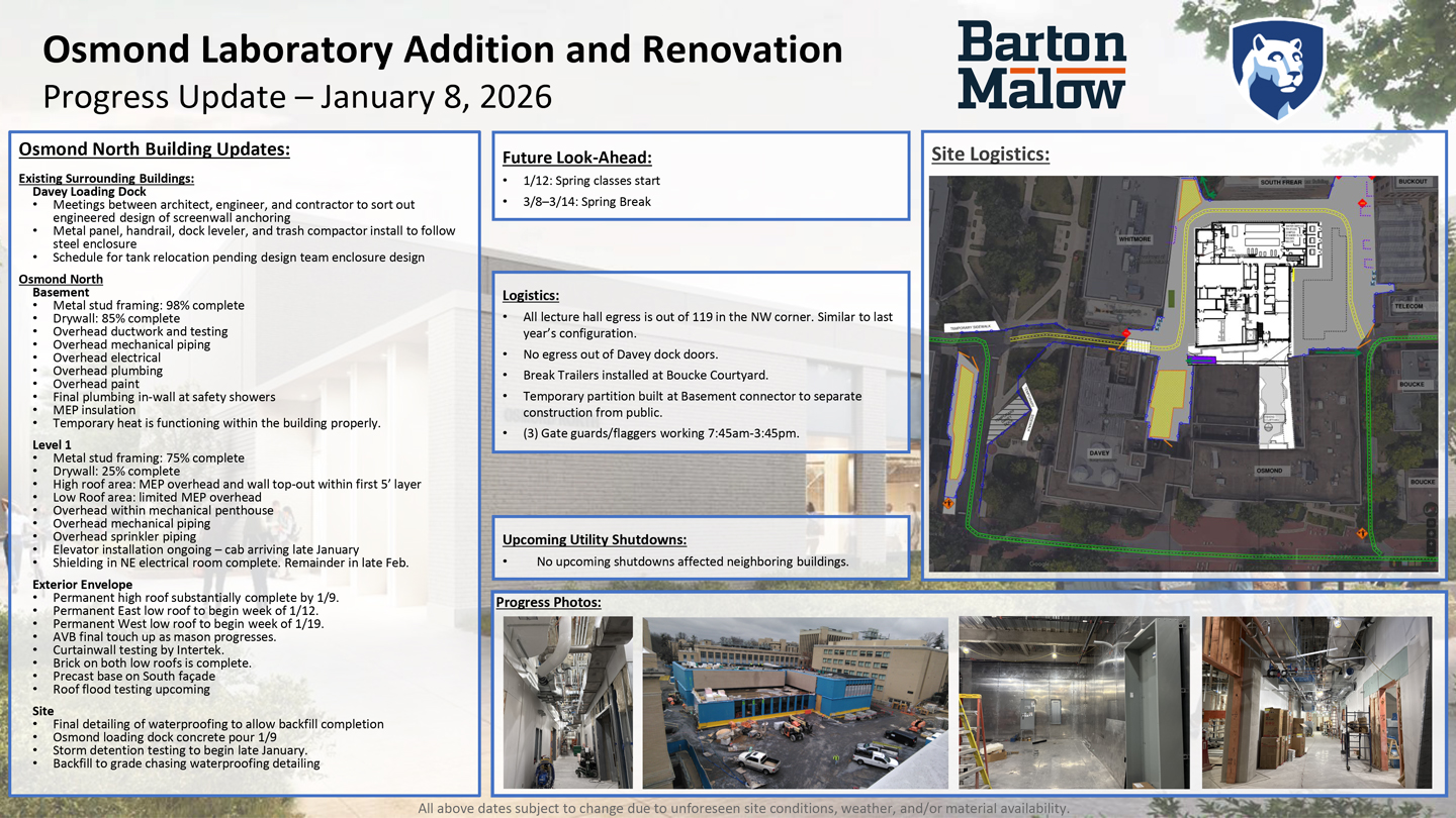 Osmond Laboratory Addition and Renovation Neighborhood Update for January 8, 2025.