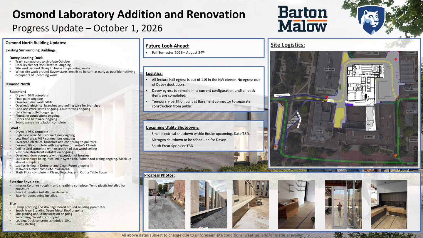 Osmond Laboratory Addition and Renovation Neighborhood Update for October 2, 2026.