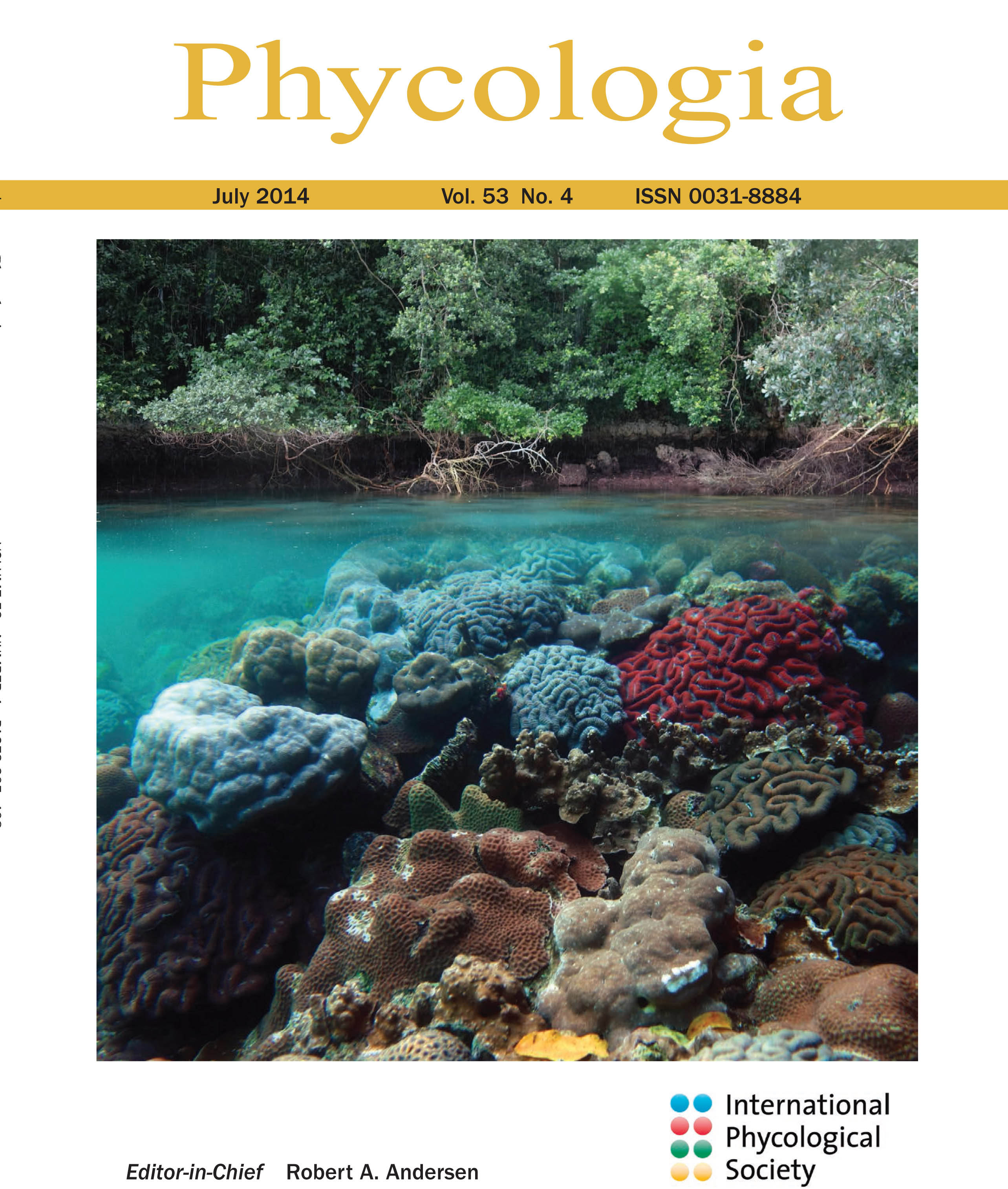 Cover of the July 2014 issue of the scientific journal Phycologia, featuring a photograph of corals that are typically symbiotic with the dinoflagellate species Symbiodinium trenchii. The corresponding research article by Todd LaJeunesse, his students, and colleagues was awarded the Tyge Christensen Prize.