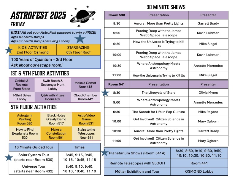 AstroFest Friday schedule