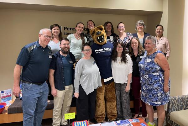 Science Advising Team posing with the Nittany Lion