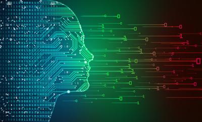 Profile of human face with code
