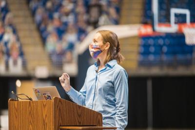 Kregenow teaches astronomy class at Bryce Jordan Center