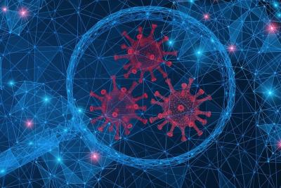 virus cells in magnifying glass - getty images
