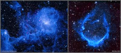Two images containing some of the thousands of stars from a new survey by NASA's Chandra X-ray Observatory