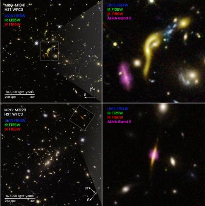Composite images of six dead galaxies.