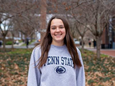 Brooke Sargen outside Thomas building on campus