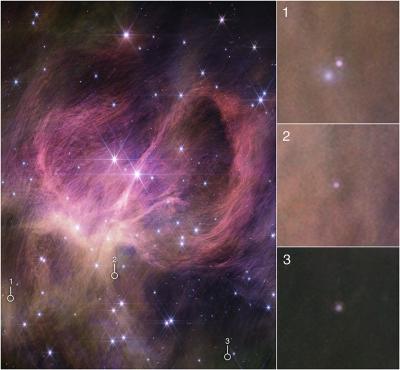 Central portion of the star cluster IC 348 with three brown dwarfs shown