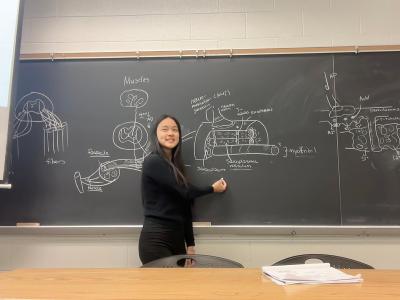 lisa wang writes on chalkboard