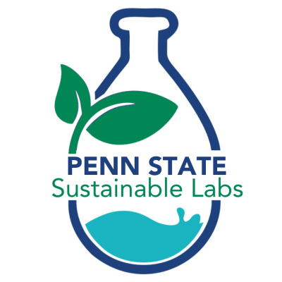 Graphic of a glass of water with a leaf in the middle with text saying Penn State Sustainable Labs