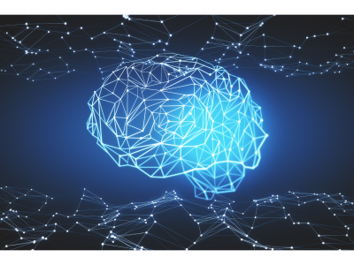 Image of a brain made out of blue constellation lines