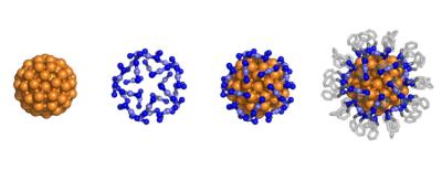4 images showing structure of gold clusters in piecemeal