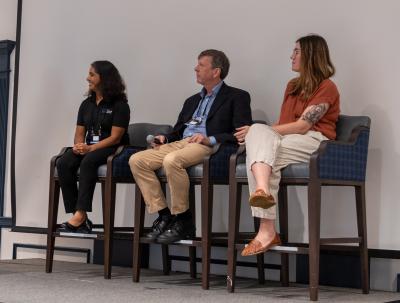 The media panel at the fourth annual Big Ten Neuroscience Symposium: (L-R) Jayatri Das, Jon Hamilton and Aubrey Whelan
