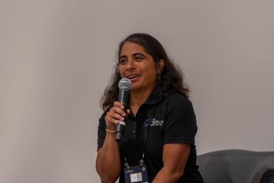 Jayarti Das speaking on the science communication panel at the Big Ten Neuroscience Symposium at Penn State.