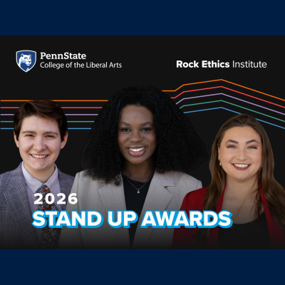 Three headshots of two Eberly students and one Bellisario College of Communications student.