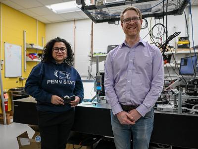 Sebanti Chattopadhyay and Nathan Keim in the lab