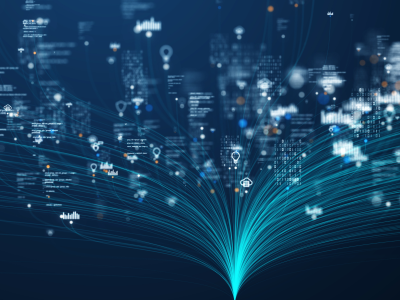 Lines in a network reaching out to abstract icons of data Credit: your123/Adobe Stock
