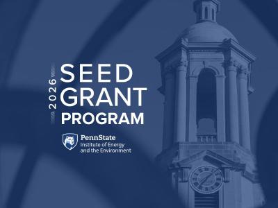 Old Main covered by a blue background with text that reads 2026 Seed Grant Program.