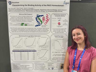 Mia Petrucela stands in front of a poster she is presenting
