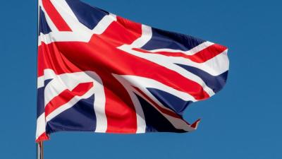 Union Jack flag flying.