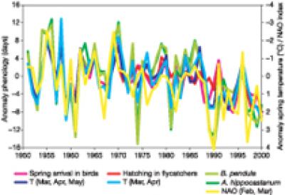 Figure 1: Spatial variability of annual trends in temperature and precipitation since 1976 relative to 1961 to 1990 normals (ref. 1 modified). a) Temperature b) Precipitation
