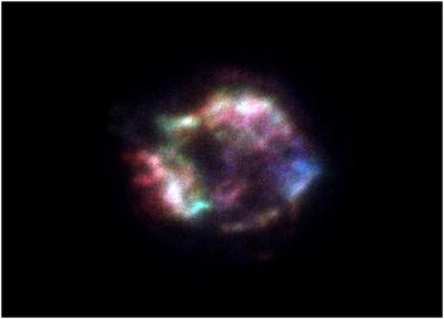 First-light image from the Swift X-ray Telescope, of the Cassiopeia A supernova remnant.