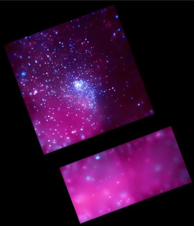 Credit: NASA/CXC/Penn State/L.Townsley et al. Chandra's image of the star cluster Trumpler 14 shows about 1,600 stars and a diffuse glow from hot multimillion-degree X-ray-producing gas. The cluster has one of the hightest concentrations of massive, luminous stars in the Galaxy. Located on the edge of a giant molecular cloud, it is part of the Carina Complex which contains at least 8 star clusters.