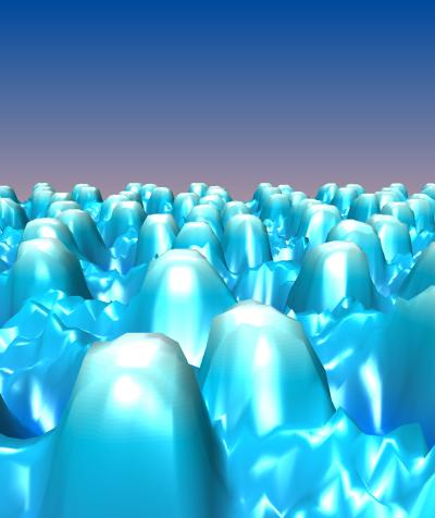 This magnetic-force microscope image shows the magnetic moments of artificial spin ice. The peaks and valleys show the orientations of the magnetic moments. Credit: William McConville and Ruifang Wang, Penn State