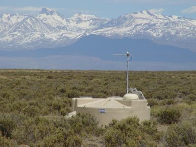 Credit: Pierre Auger Observatory  A surface detector station with the Andes in the background