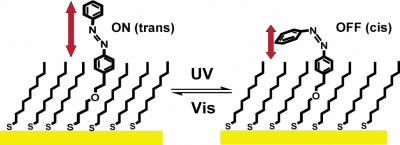 Illustration of the light-activated switch made by the Paul Weiss lab at Penn State.