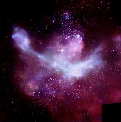 This large Chandra image shows the Carina Nebula, a star-forming region in the Sagittarius-Carina arm of the Milky Way a mere 7,500 light years from Earth. Chandra's sharp X-ray vision has detected over 14,000 stars in this region, revealed a diffuse X-ray glow, and provided strong evidence that massive stars have already self-destructed in this nearby supernova factory. Credit: NASA/CXC/PSU/L.Townsley et al.