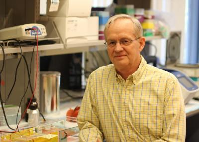 Doug Cavener in his lab, 2012