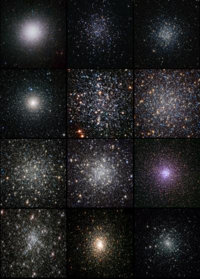 Image gallery of 12 globular clusters ranked in order of increasing dynamical age as measured from the observed radial distribution of their blue straggler stars. Credit: F. Ferraro (UniBO)