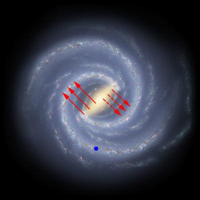 An artist's impression of what the Milky Way might look like viewed from above. Credit: Jordan Raddick (Johns Hopkins University) and Gail Zasowski (The Ohio State University / University of Virginia). Milky Way artist's concept by NASA/JPL-Caltech/R. Hurt (SSC-Caltech).