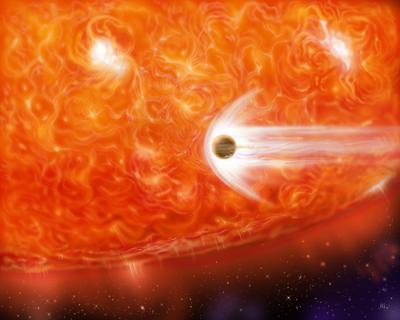 An artist's impression of a red supergiant engulfing a Jupiter-like planet as it expands. Credit: NASA