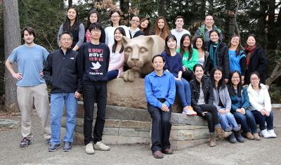 Gong Chen and his research team at the Lion Shrine. Credit: Penn State