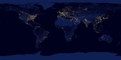 Composite image of the Earth at night assembled from data acquired by the Suomi National Polar-orbiting Partnership (Suomi NPP) satellite over nine days in April 2012 and thirteen days in October 2012. Population estimates based on similar satellite data can help improve vaccination campaigns. Credit: NASA Earth Observatory/NOAA NGDC.
