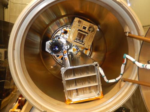 THE X-RAY GRATING SPECTROGRAPH integrated into a suborbital sounding rocket, ready for testing. Credit: McEntaffer Group, Penn State.