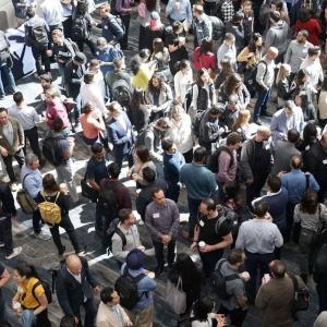 A large networking event taking place at the Verne Willaman Gatetway to the Life Sciences at the University Park campus.