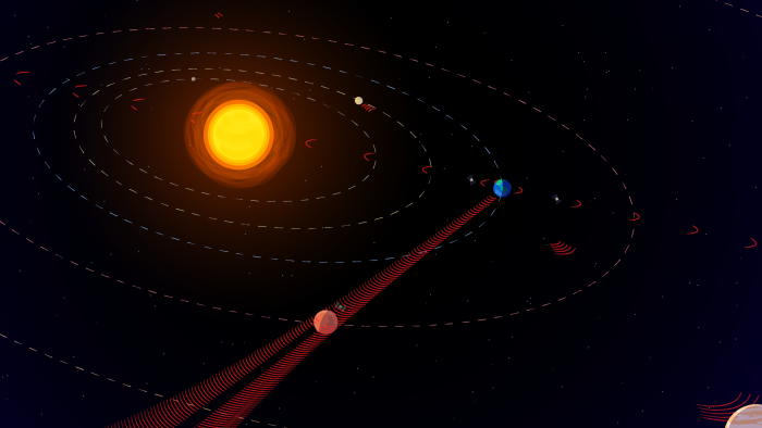 illustration of signals from Earth headed toward Mars, the Sun, and other planets. Credit: Zayna Sheikh