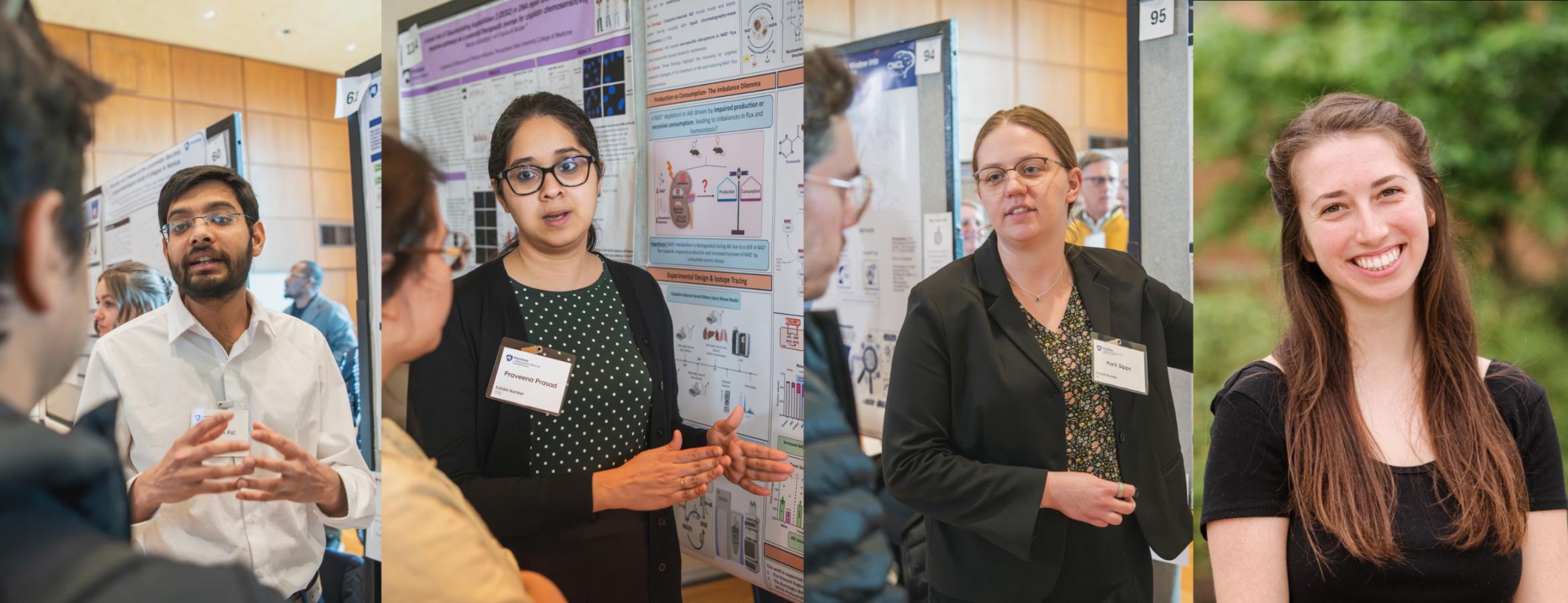 Photos including Vaibhav Pal, Praveena Prasad, and Karli Sipps presenting at the Graduation Exhibition. Also includes a headshot of Kaitlyn Szekerczes.