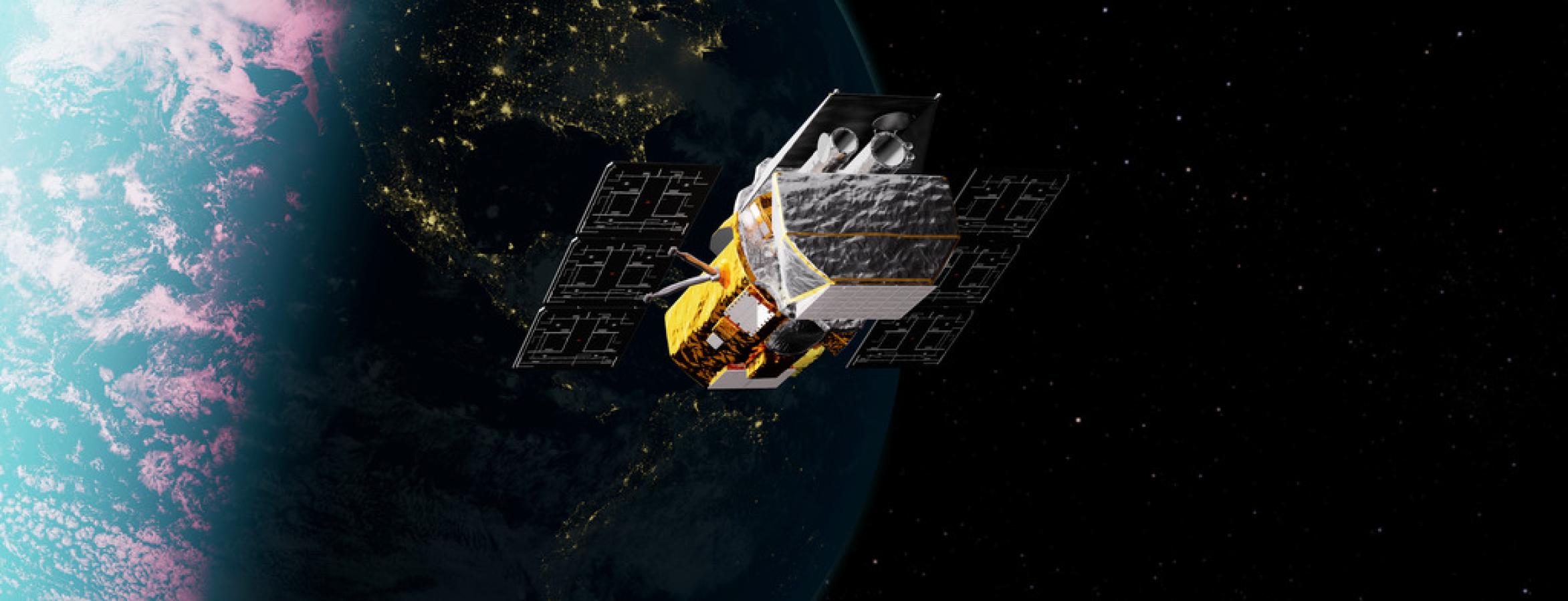 computer generated image of Swift satellite orbiting Earth