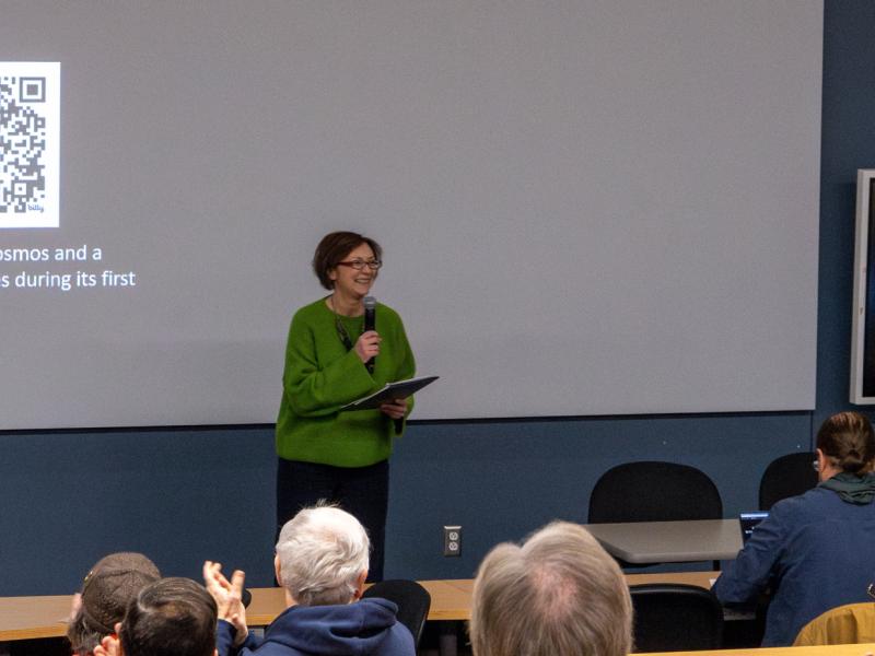 Seša Slavković introducing speakers during the first lecture of the 2026 Ashtekar Frontiers of Science.