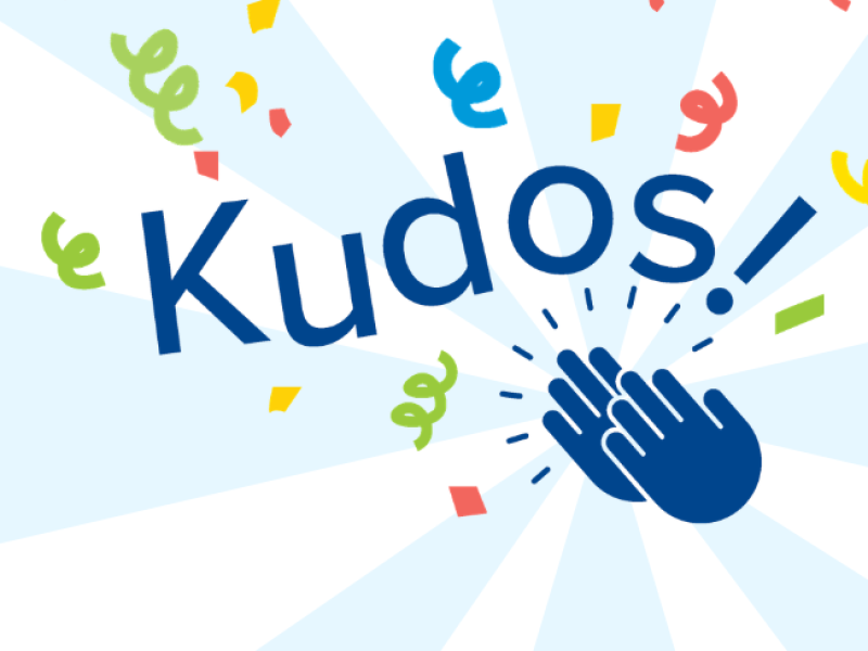  The Kudos banner with a graphic of clapping hands with the words "Kudos!"