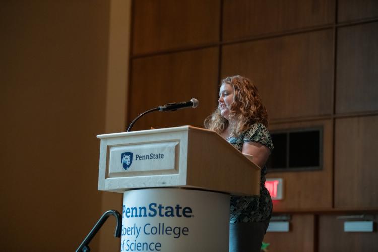 Pam Garito speaking at the 2023 staff appreciation ceremony.