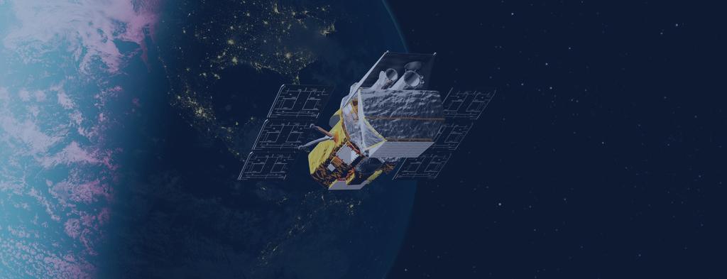 A computer generated image of the Swift Satellite in orbit over the Earth.