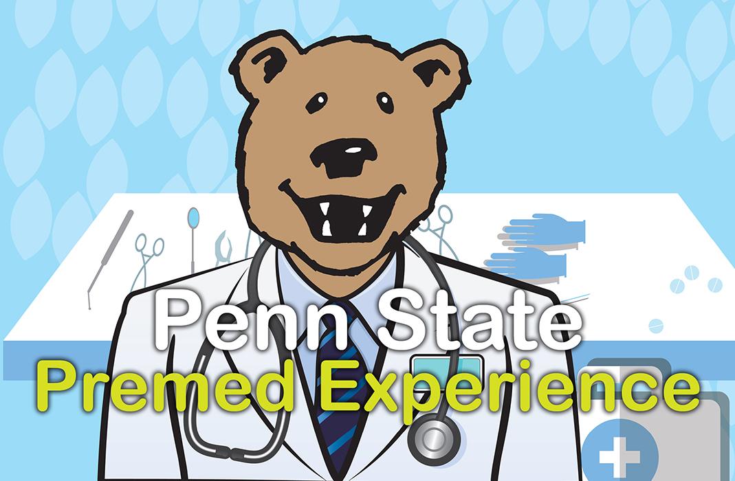 Penn State Premed Experience logo with Nittany Lion dressed as doctor.