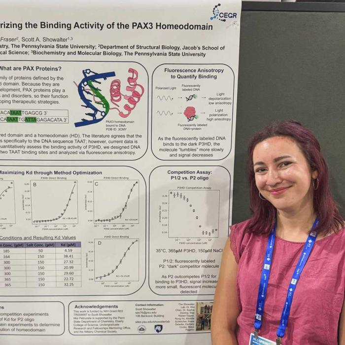 Mia Petrucela stands in front of a poster she is presenting