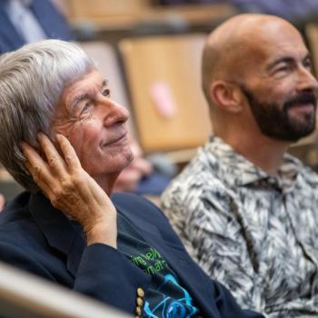 John Panitz (center) listened to one of the speakers at the college's “Celebrating Penn State’s Milestones in Physics” event on Sept. 5.